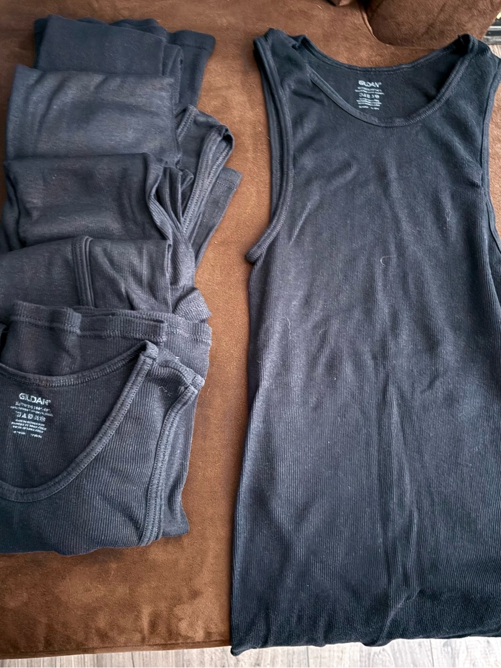 6 pack-Gildan Black Ribbed Sleeveless Tank